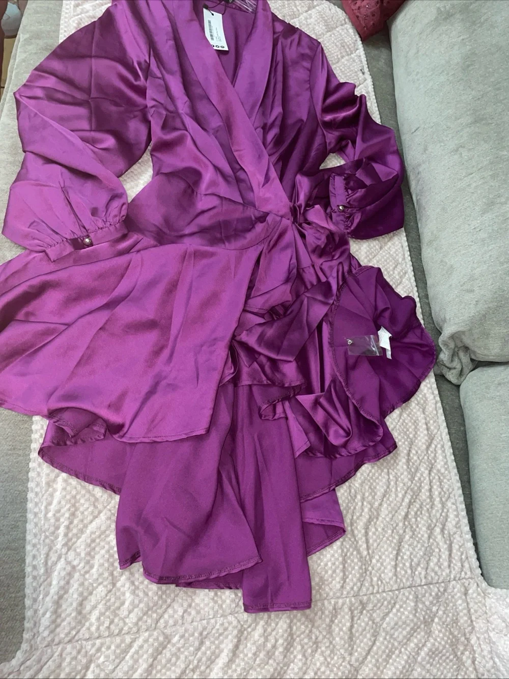 Boohoo Magenta Satin Wrap Mini Dress ZS 18